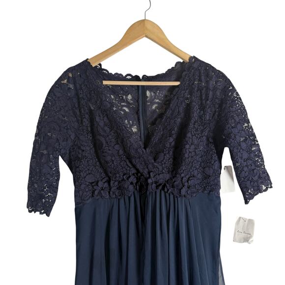 Rickie Freeman Teri Jon Navy Blue Lace Empire Waist Chiffon Formal Gown 10 - Picture 3 of 13